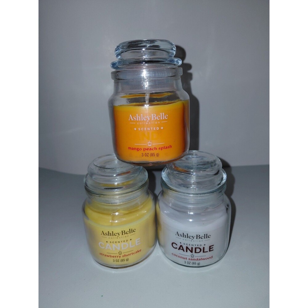 Ashley Belle Scented Glass Jar Candles Lot of 3 Various Scents Home Decor